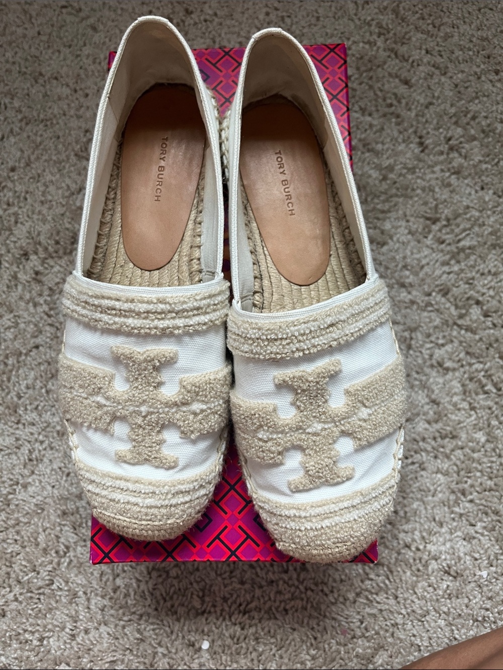 Tory Burch Cream Woven Espadrille Loafers - Picture 2 of 9